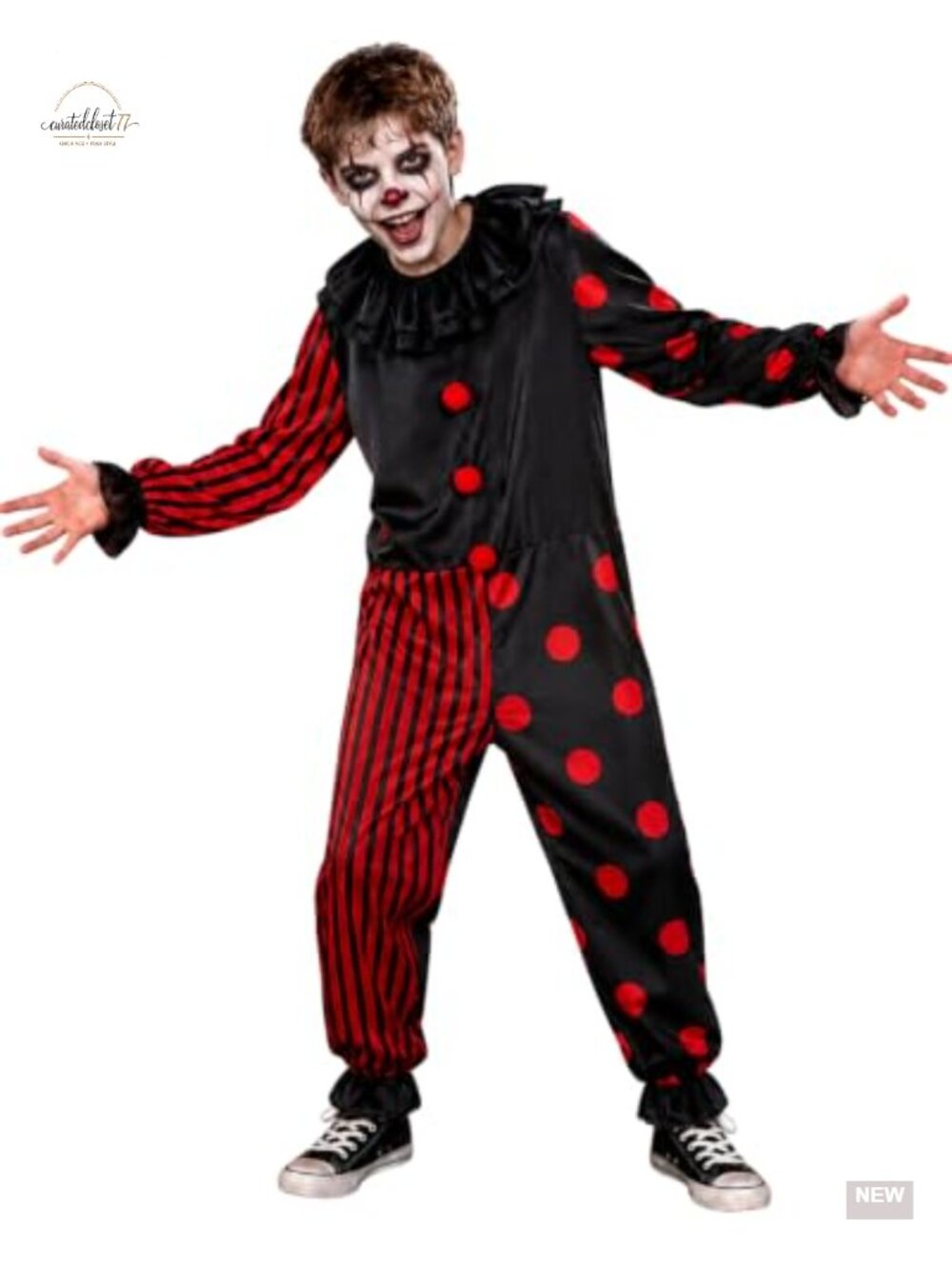 Kids Clown Halloween Costume Boys Jumpsuit with Ruffled Collar and Cuffs